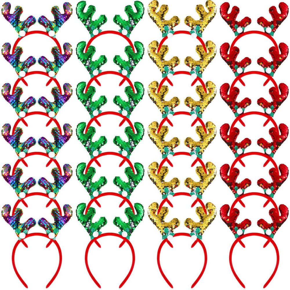 5217 24 Pcs Christmas Reindeer Headbands,Antler Costume Headwears Bulk